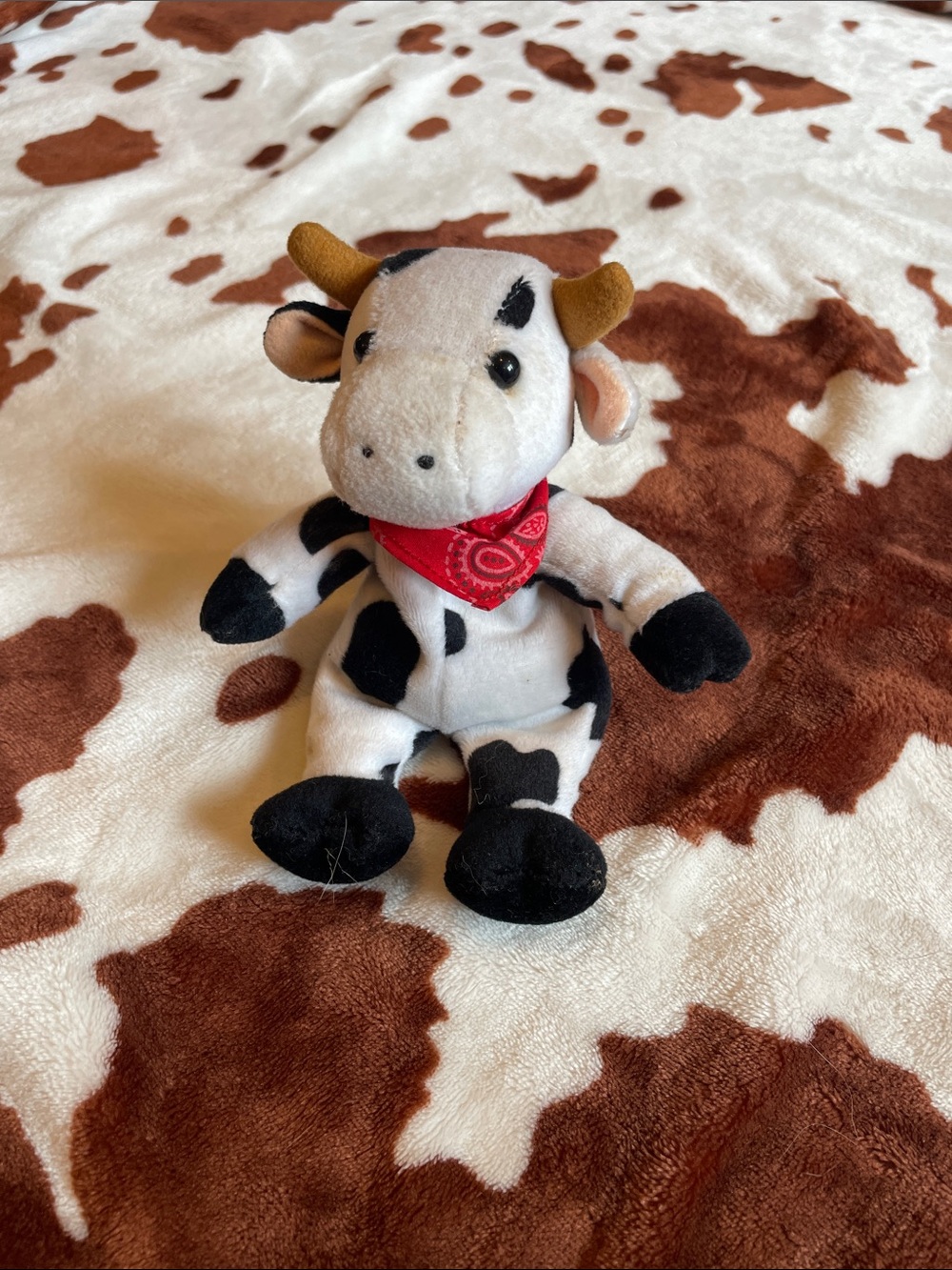 Cow Plush Stuffed Animal with Red Bandana - Soft Black & White Cuddly Toy
